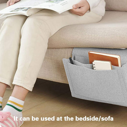 Bringsine 5 Pockets Bedside Caddy, Felt Bed Storage Organizer Hanging Bag Holder for Magazine Book Phone Tablet iPad Cables Remote and Glasses Holder Home Dorm Bed Sofa-Black
