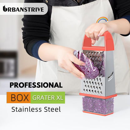 Urbanstrive Cheese Grater With Container Box Grater Stainless Steel Graters for Kitchen Cheese Shredder Parmesan Shredder Kitchen Gadgets Kitchen Tools Kitchen Gifts for Chef Dishwasher Safe Zester