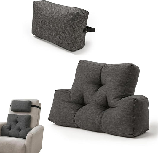 2 Pcs Lumbar Support Pillow Set, Back Support Pillow for Couch, Backrest Pillow with Headrest, Back Rest for Recliner Chair, Lumbar Support for Recliner, Back Pillow for Sofa Reading Rest