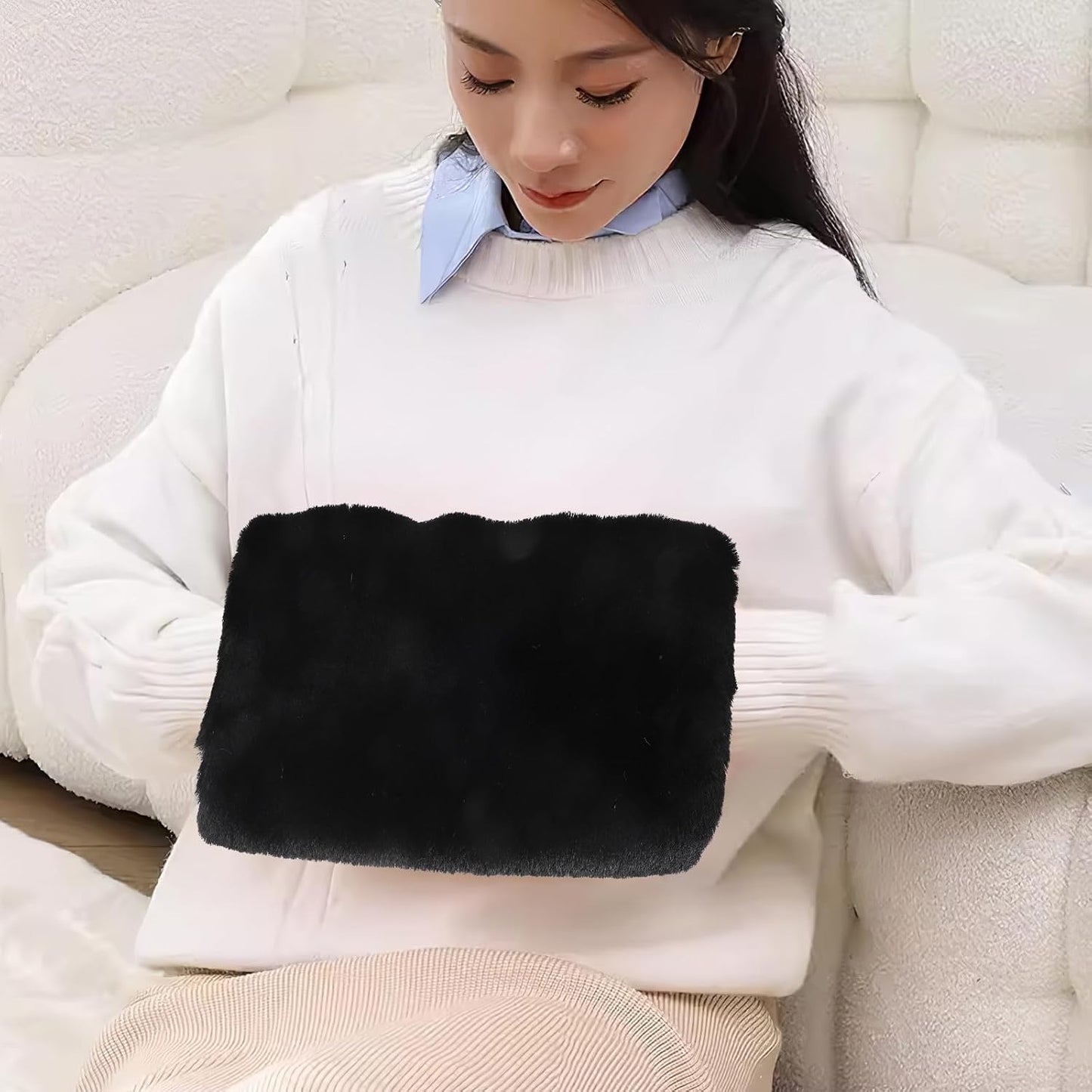 DOITOOL Portable Plush Hand Warmer Muff for Women with Delicate Appearance, Warm Hands Clothing Accessory, for Traveling and Winter Weddings, Black Soft Faux Fur Arm Warmer Pouch