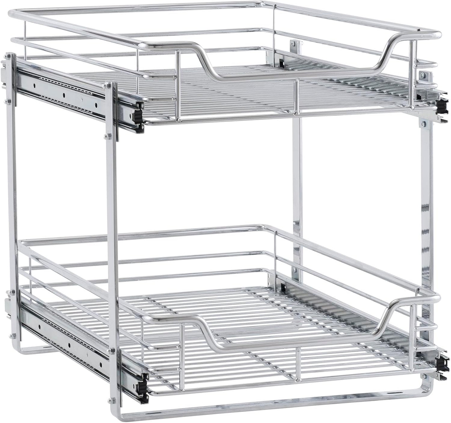 Household Essentials Glidez Multipurpose Chrome-Plated Steel Pull-Out/Slide-Out Storage Organizer for Cookware and Bakeware - 2-Tier Design - Fits Standard Size Cabinet or Shelf, Chrome
