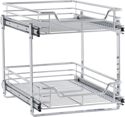 Household Essentials Glidez Multipurpose Chrome-Plated Steel Pull-Out/Slide-Out Storage Organizer for Cookware and Bakeware - 2-Tier Design - Fits Standard Size Cabinet or Shelf, Chrome