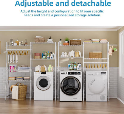 Golpart Laundry Organizer Shelves Over the Washer and Dryer Storage Shelf | Heavy Duty Laundry Room Organization Clothes Drying Rack Adjustable Height Wire Shelving and Wire Basket with Hanger Rod