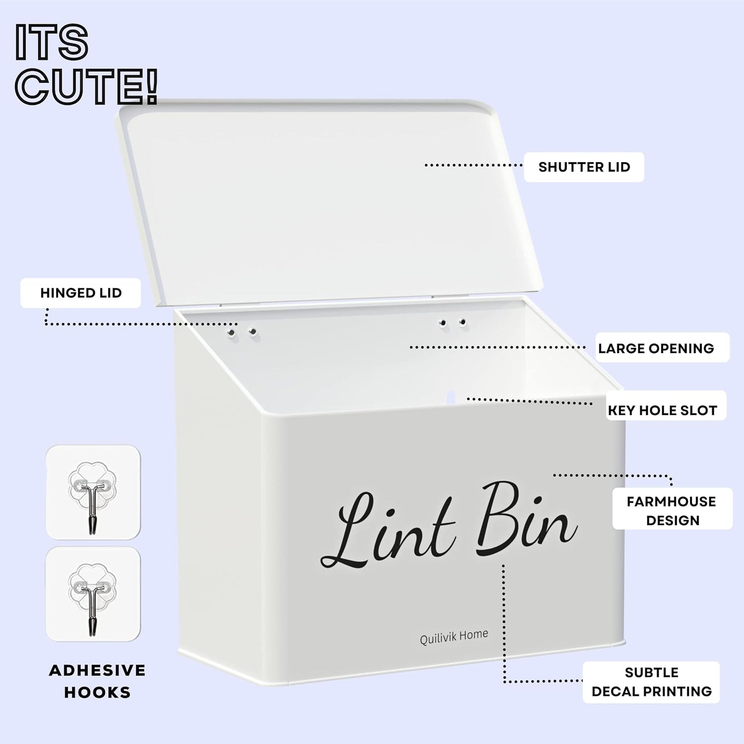 Metal Magnetic Lint Bin With Lid For Laundry Room Decor With Small Lint Holder Bin| Metal Box| Lint Holder Bins for Organzation (White, Small)