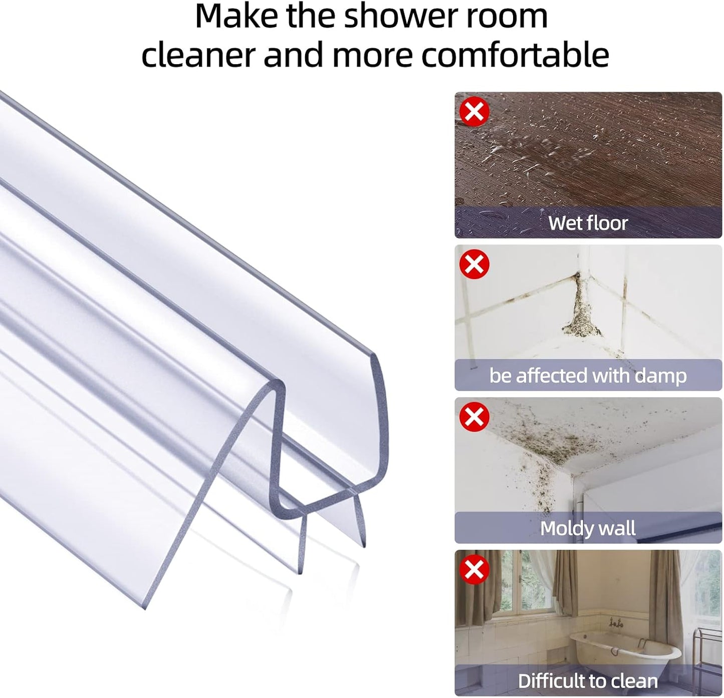 POZIA Shower Door Bottom Seal Frameless Glass Shower Door Seal Strip Clear Vinyl Durable Stop Shower Leaks and Create a Water Barrier Ultra Clear (1PACK-1/2in)