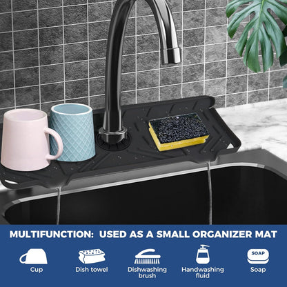 BFONS Silicone Faucet Handle Drip Catcher Drying Tray Mat Dish Soap Sponge Holder Accessories Gadgets for Kitchen Counter Bathroom Kitchen Sink Splash Guard -Grey