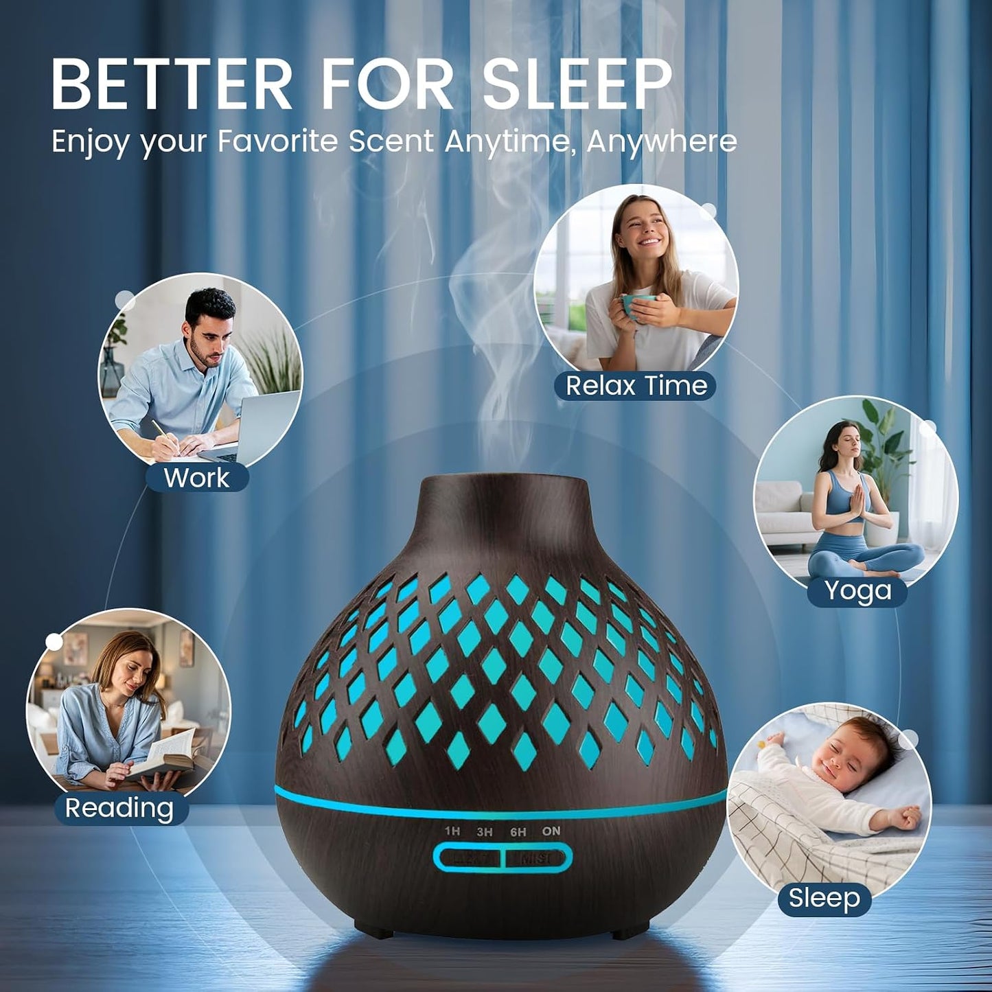 Aeshory Aromatherapy Diffuser & 12 Essential Oils Set, 550ML Aromatherapy Diffuser for Home, Ultrasonic Cool Mist Humidifier with Remote Control 4 Timer 7 Color LED Light, Waterless Auto Off, Dark
