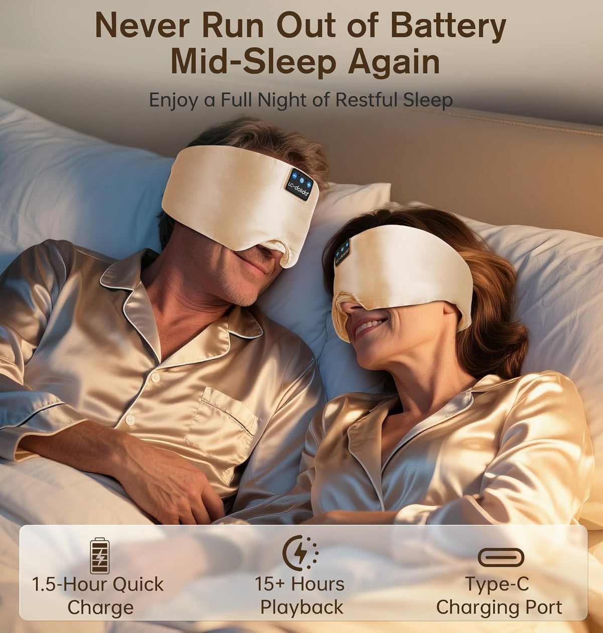 LC-dolida Luxurious Silk Soft Sleep Mask, Sleep Headphones with Bluetooth 5.4 for Side Sleeper, Total Blackout Eye Sleeping Mask for Women and Men, Ideal Gift for Restful Sleep, Travel(Black)