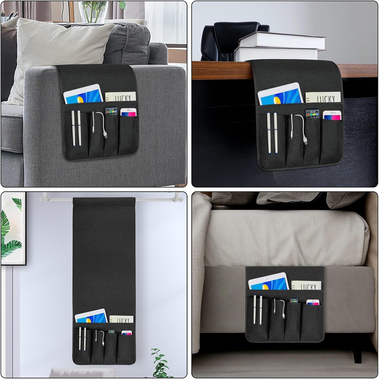 Remote Control Holders for Armchairs, Couch Caddy, Featuring Non-Slip Bases | 5 Pockets Bedside Storage Pocket for TV Remote Holder, Phone Tablet Kindle, Magazines, Gifts for Seniors (Beige, 35"X12.4")