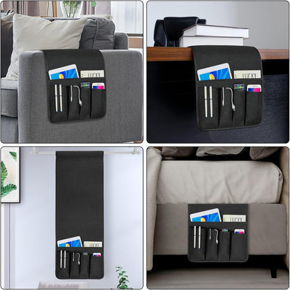 Remote Control Holders for Armchairs, Couch Caddy, Featuring Non-Slip Bases | 5 Pockets Bedside Storage Pocket for TV Remote Holder, Phone Tablet Kindle, Magazines, Gifts for Seniors (Beige, 35"X12.4")