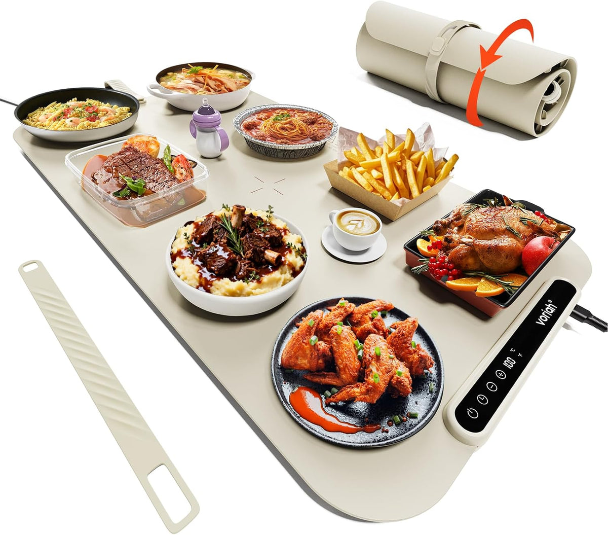 Warming Mat for Food, Voriah Electric Warming Tray with 3 Temp Settings & Auto Shut-Off, Food Warmer with Thick Silicone Surface to Keep Food Warm at Buffet, Parties, and Family Use（Dark Blue）