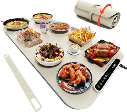Warming Mat for Food, Voriah Electric Warming Tray with 3 Temp Settings & Auto Shut-Off, Food Warmer with Thick Silicone Surface to Keep Food Warm at Buffet, Parties, and Family Use（Dark Blue）