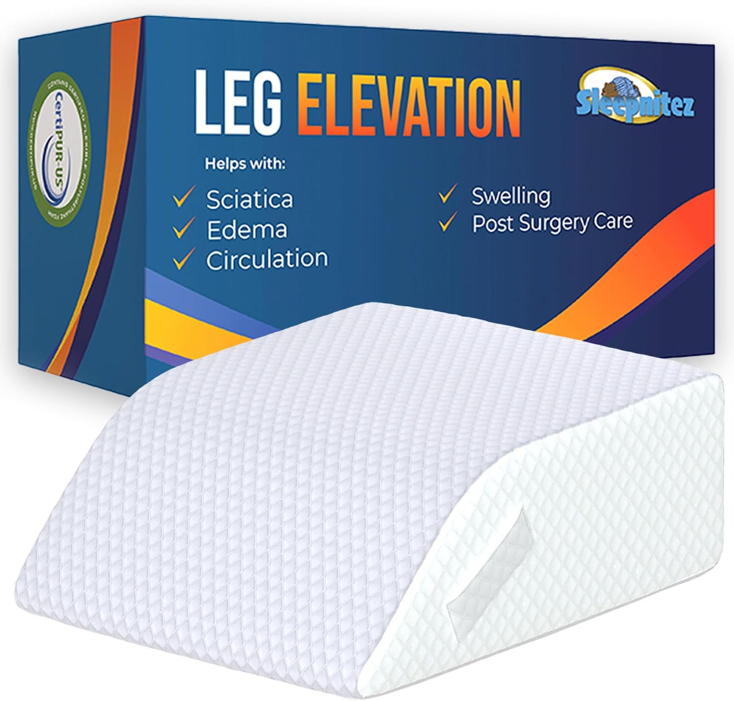 Wedge Pillow for Leg Elevation, Swelling and After Surgery Care | 2" memory foam top for both legs, knee replacement and foot elevation; 24 x 19.2 x 7 design with soft removable Tencel cover.