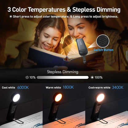VAVOFO USB Rechargeable Bookmark Reading Light, Blue Light Blocking Amber LEDs for Bedtime Reading - Clip On, 9 Lighting Modes
