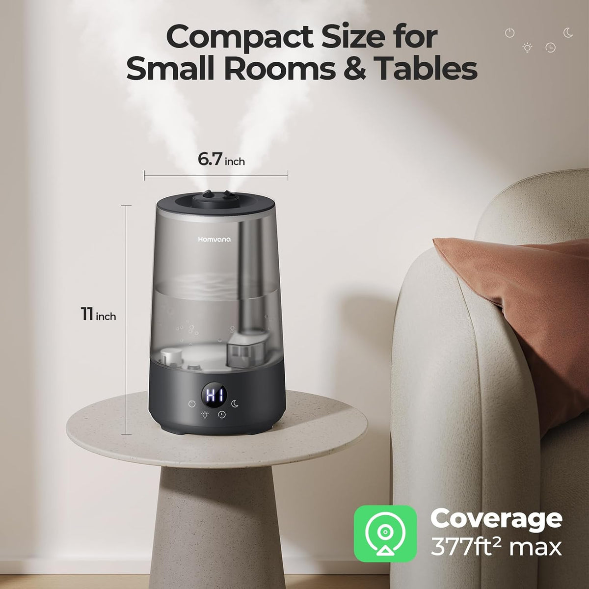 Homvana Top-Fill Cool Mist Humidifiers for Bedroom, Large Room(3.6L,Black)
