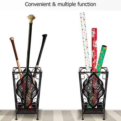 Dualplex Umbrella Holder Umbrella Stand Rack Metal Entry Hallway Décor w/Removable Drip Tray for Home Office Holds Umbrellas Canes Walking Sticks 16" Tall (Square, Antique)