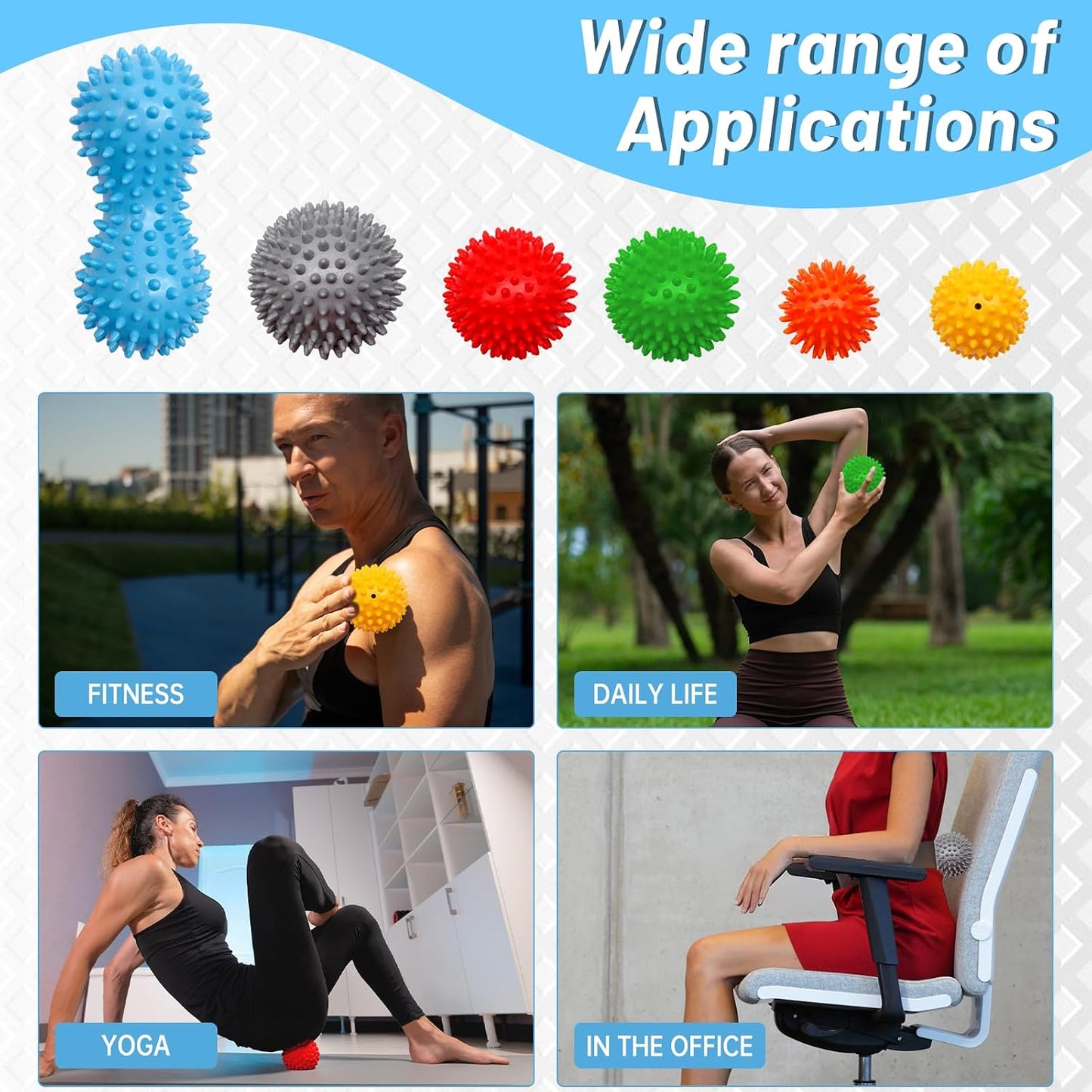6-Pack Spiky Massage Balls Set, Hard Medium Soft Massage Ball for Feet | PVC,3 Firmness Levels,Spiky Ball for Muscle Release and Stress Relief,Foot Massage Ball,Home Gym Fitness Recovery