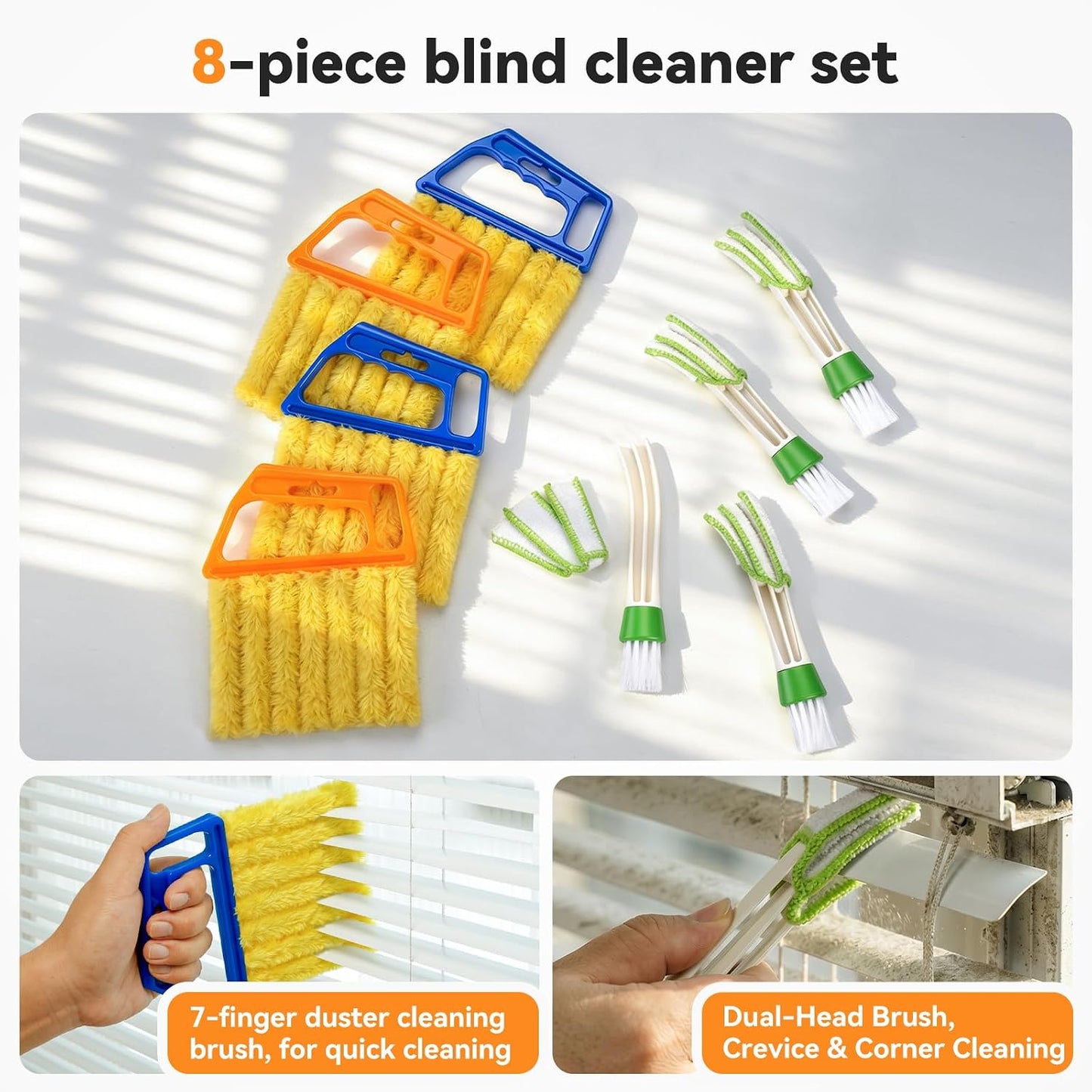 8PCS Window Blind Cleaner Duster Tool, 7-Finger Microfiber Blind Duster | Removable and Washable, Cleaning Tools for Window Shutters & Air Vent