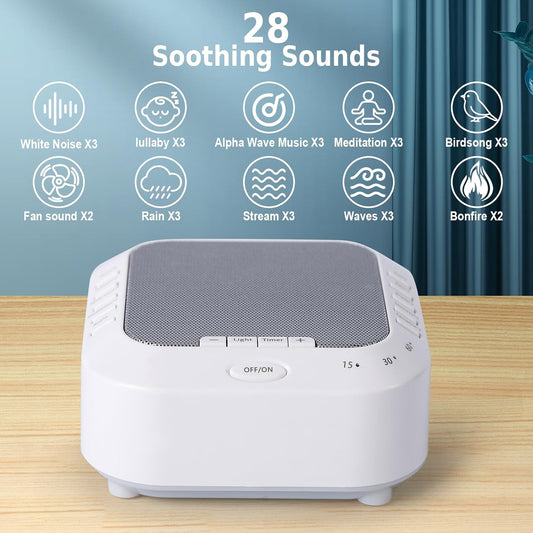 Noise Sound Machine with 28 Soothing Sounds Night Light White Noise Machine for Adults Baby Kids Sleep Machines Multi Button Quick Control Levels 3 Timers for Home Office Travel