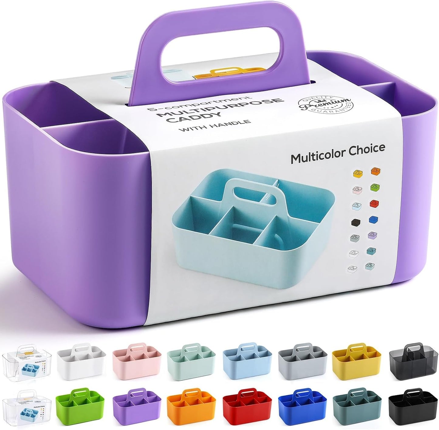 Multiuse Caddy Organizer with Handle, Portable Divided Plastic Tote Bin - Art Craft, Stationary Pen Marker Crayons, Makeup Hair Supplies Storage - Bathroom, Classroom, Dorm, Office, Desk Holder - Grey