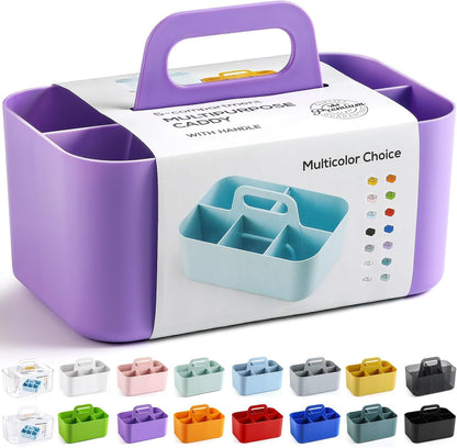 Multiuse Caddy Organizer with Handle, Portable Divided Plastic Tote Bin - Art Craft, Stationary Pen Marker Crayons, Makeup Hair Supplies Storage - Bathroom, Classroom, Dorm, Office, Desk Holder - Grey