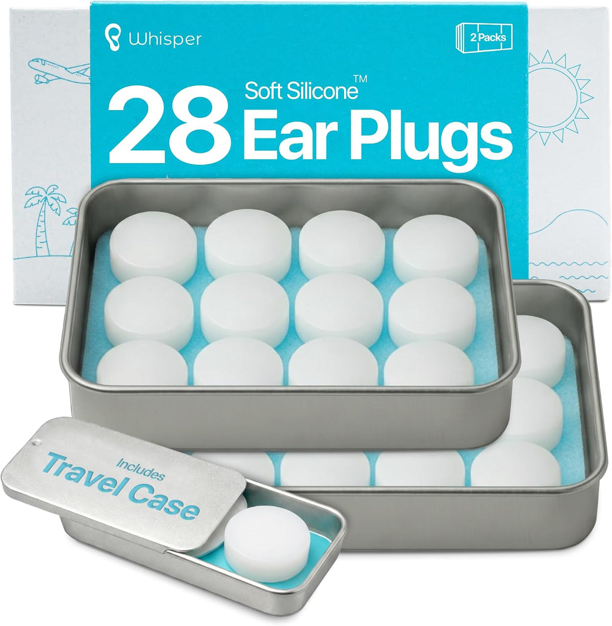 Whisper Ear Plugs (42 pcs) | Soft Silicone | Reusable Silicone Ear Plugs for Swimming, Sleep, Travel, Noise & Snoring | Moldable Comfort Fit Wax Earplugs for Sleep | Waterproof Swim Ear Plugs Adults