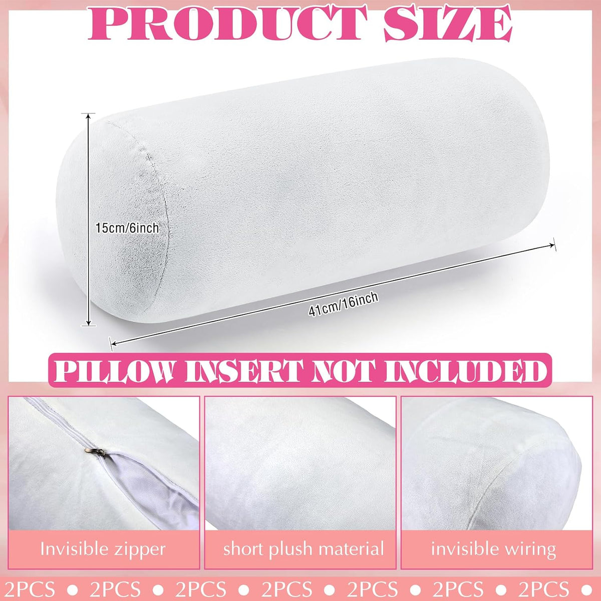 Newwiee 2 Pcs Cooling Neck Roll Pillow Case, 16 x 6 Inch, Gray
