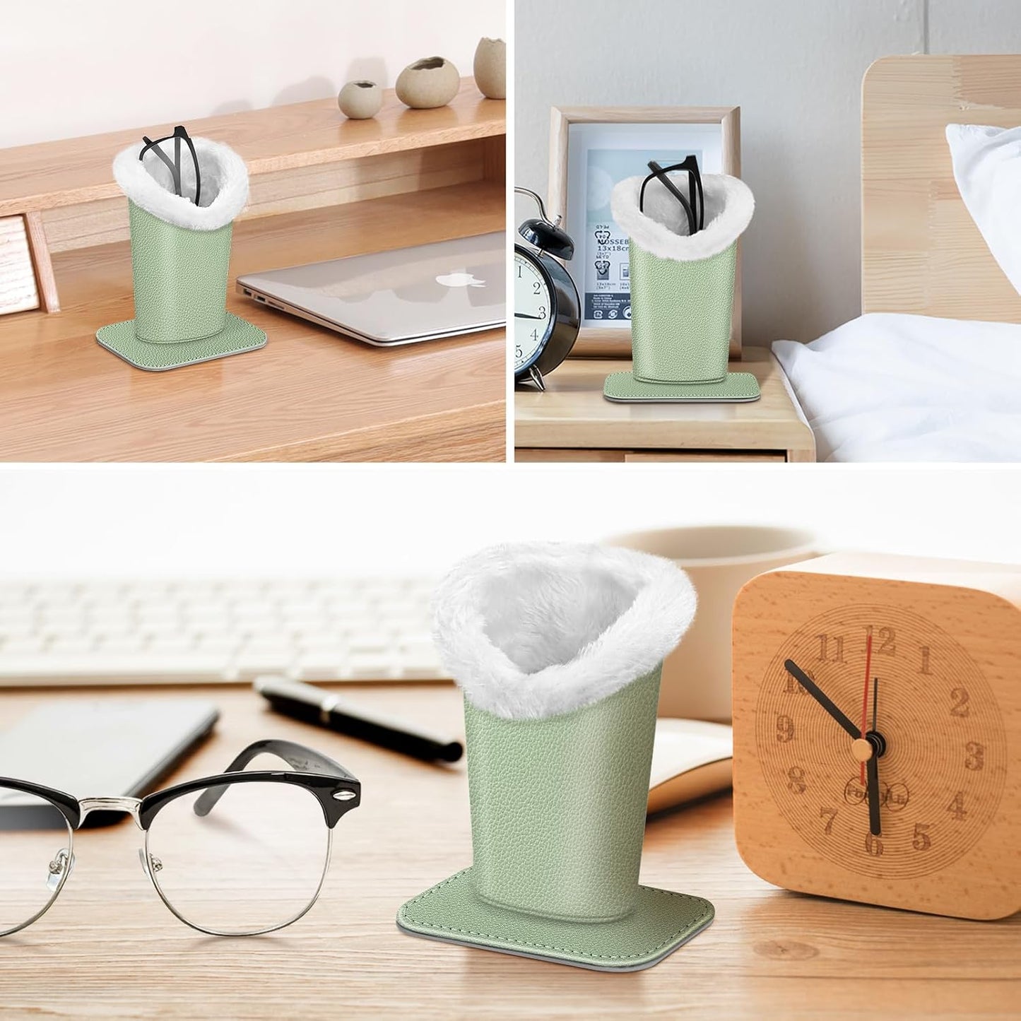 FINTIE Plush Lined Eyeglasses Holder, Glasses Stand Case For Nightstand | Soft Plush Lining, Bedside Eyeglasses Holder, Office Desktop Organizer, Small Item Storage, Anti-Scratch - Colors B