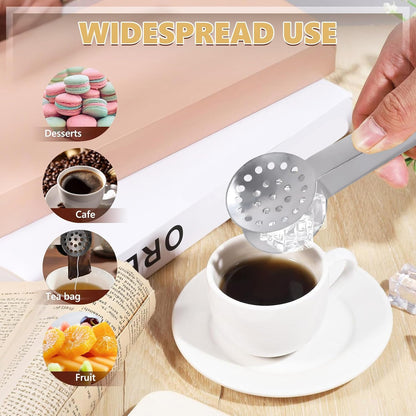 3 Packs Stainless Steel Tea Bag Squeezer Tongs, Teabag Filter Tongs, Tea Bag Strainer Gripper Picker Spoon Clamp Dispenser Accessories for Drinkers Kitchen Bar Tool (Gold & Silver & Black)