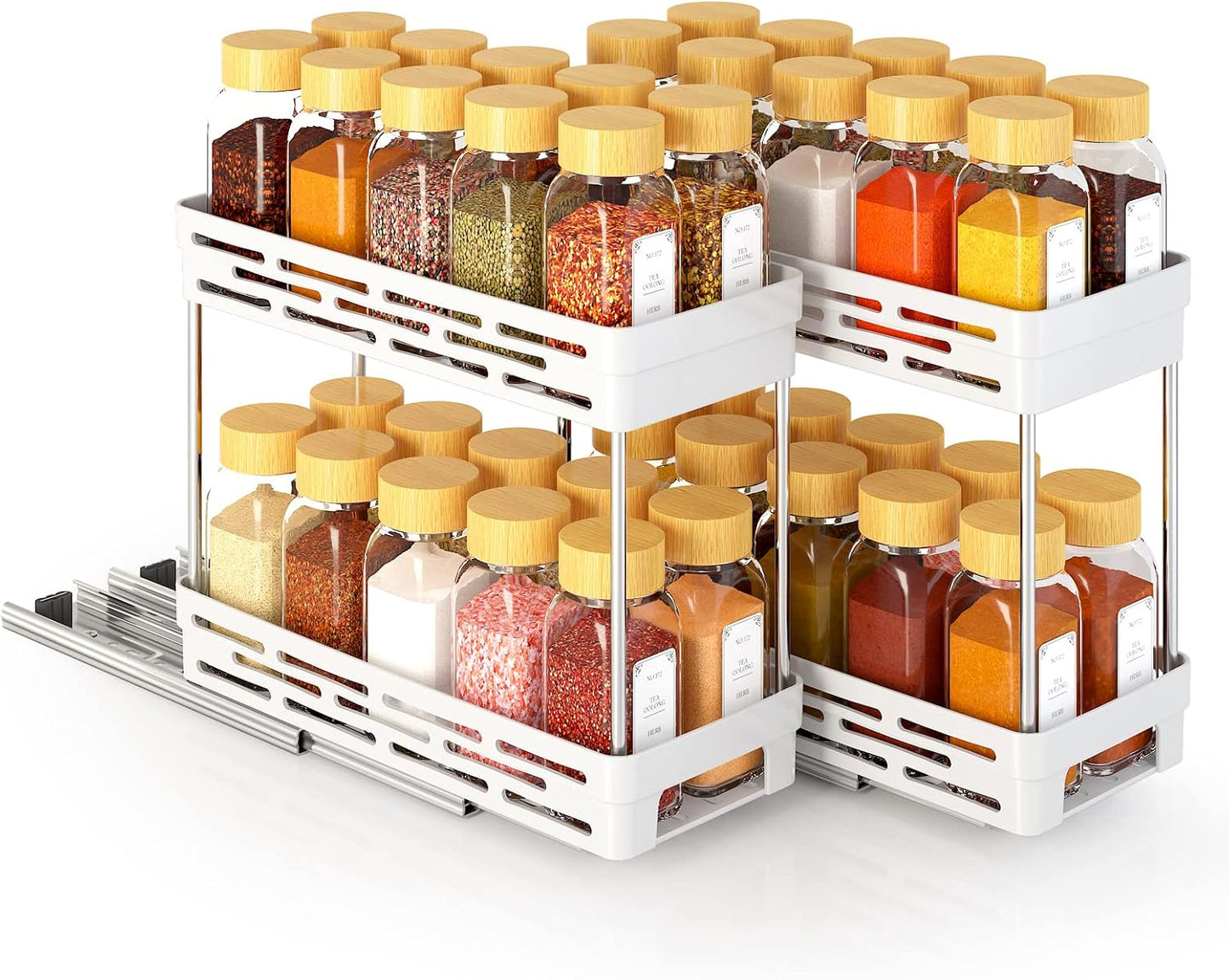 Pull Out Spice Rack Organizer for Cabinet, 3 Packs Slide Out Spice Racks Organizer, Spice Cabinet Organizers, Cabinet Size Need:12'' Highx11'' Deepx5'' Wide,Each Tier Hold 10 Spice Jar - 2 Tier, Black
