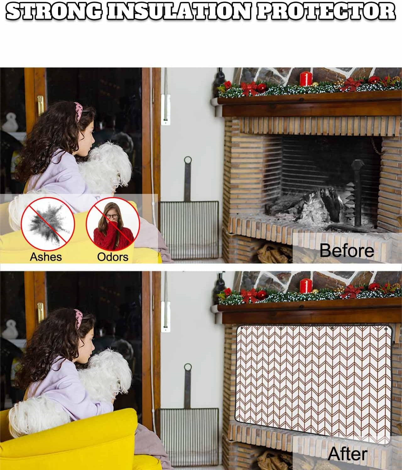 Magnetic Fireplace Cover Blue Geometric Waves Fireplace Screen Decorative Abstract Stripes Insulation Fireplaces Blocker Blanket Save Energy Fireplaces Draft Stopper Covers for Living Room 45x34 Inch