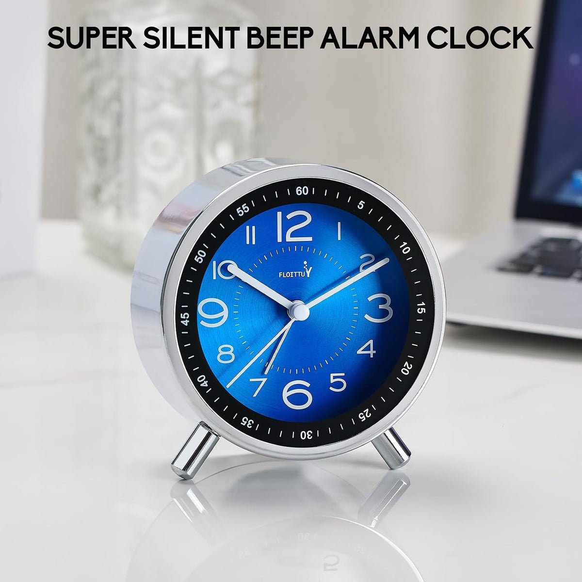 FLOITTUY Super Silent Metal Alarm Clock,Beep Wake Round Alarm Clock with Night Light,Battery Operated,Easy Set,Simple & Retro for Desk, Bedroom and Home Decoration(Creamy White)