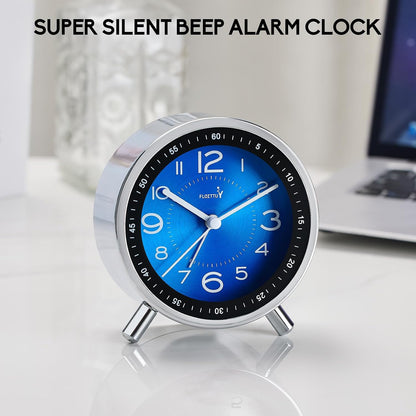 FLOITTUY Super Silent Metal Alarm Clock,Beep Wake Round Alarm Clock with Night Light,Battery Operated,Easy Set,Simple & Retro for Desk, Bedroom and Home Decoration(Creamy White)