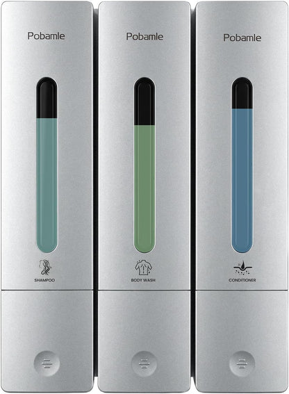 Shampoo Dispenser for Shower - Shower Soap Dispenser Wall Mounted No Drill - Shampoo Body Wash Dispenser 2 Chamber - Easy Install for Bathroom Hotel Silver 800ml