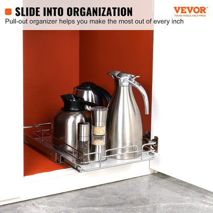 VEVOR 18.5"Wx21"Dx3.5"H Pull Out Cabinet Organizer, Heavy Duty Slide Out Pantry Shelves, Chrome-Plated Steel Roll Out Drawer, Drawer Storage for Home Under Sink, 20"Wx22"Dx7"H Install Size for Cabinet