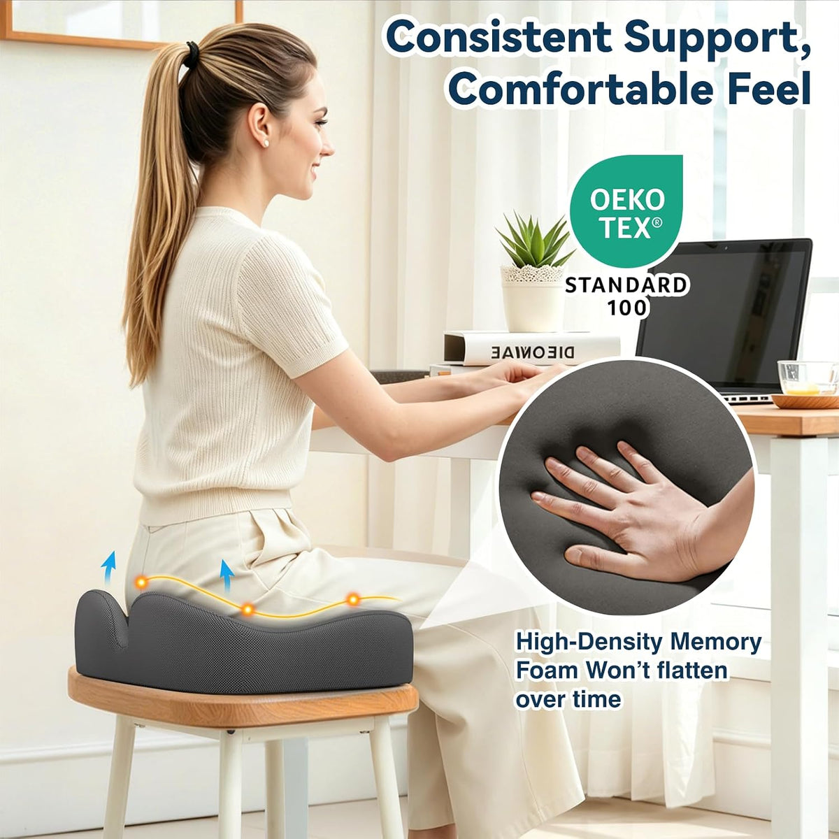 TushGuard 4-Zone Ergonomic Seat Cushion with Coccyx Cutout, Black