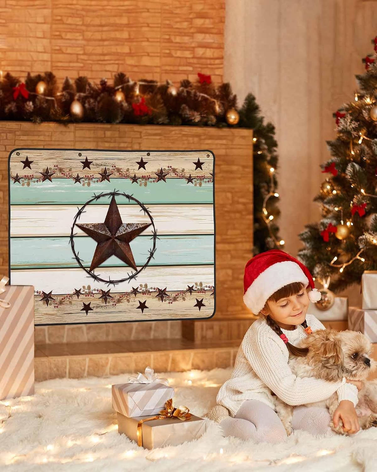 Magnetic Fireplace Cover Texas Star Teal Blue Fireplace Screen Decorative Farm Wood Grain Insulation Fireplaces Blocker Blanket Save Energy Fireplaces Draft Stopper Covers for Living Room 39x32 Inch
