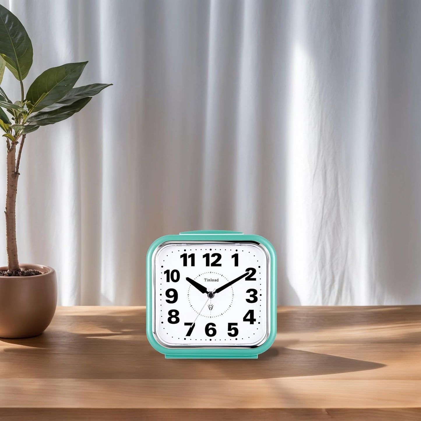 Tinload 5.5" Large No Ticking Analog Alarm Clock,Silent Readable for Seniors,Easy to Set,Gradual Rise Alarm,Big Numbers,Gentle Wake,Snooze, Lighted on Demand,Battery Operated,Black