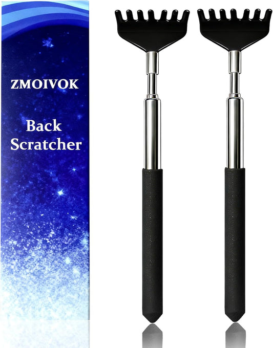2 Pack Back scratchers Set,Stainless Steel Back Scratcher Extendable | Rubber Handles Stainless Heads,for Back,Neck,Shoulders,Beautiful Present Packaging Gifts for Thanksgiving,Christmas(Red)