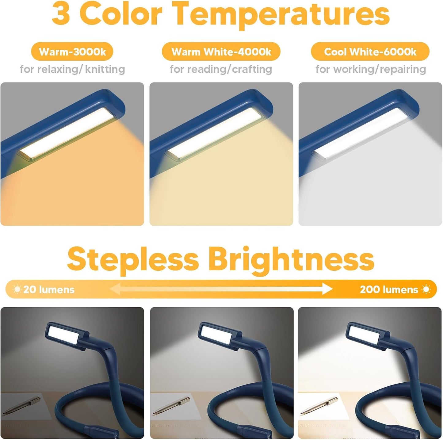 Neck Reading Light Book Lovers Gifts, Rechargeable 80Hrs Eye-friendly 3 Colors & Stepless Dimming Book Light for Reading, Christmas Stocking Stuffers for Men Women Camping Knitting Crochet Accessories
