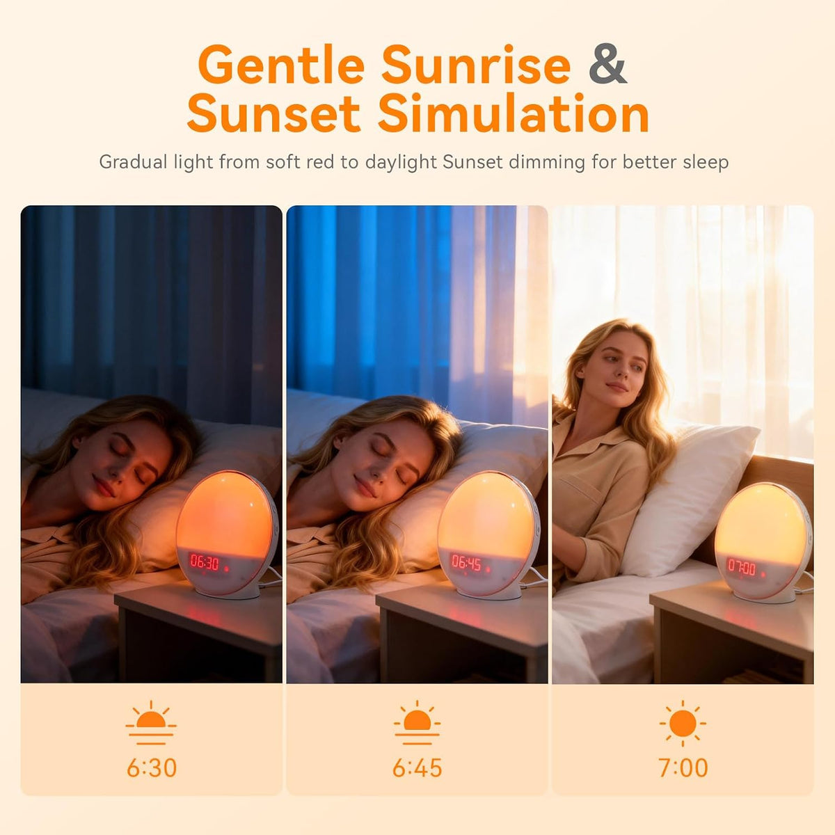Sunrise Alarm Clock with App Control & White Noise for Heavy Sleeper