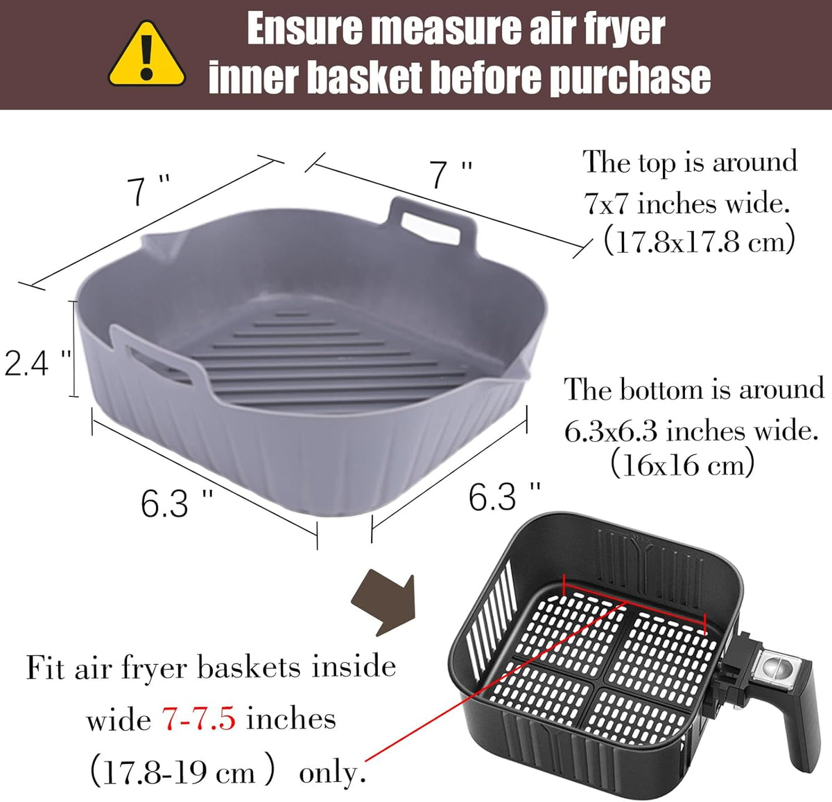 Golden Associate Silicone Liners Square for 8 to 8.5 inch Air Fryer, 2 Pcs Non-stick Food-grade Reusable Basket Baking Tray Airfryer Accessories