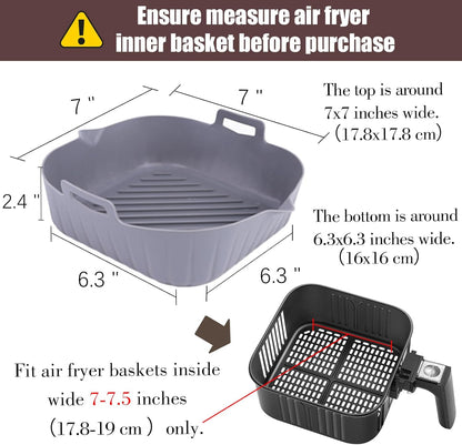 Golden Associate Silicone Liners Square for 8 to 8.5 inch Air Fryer, 2 Pcs Non-stick Food-grade Reusable Basket Baking Tray Airfryer Accessories