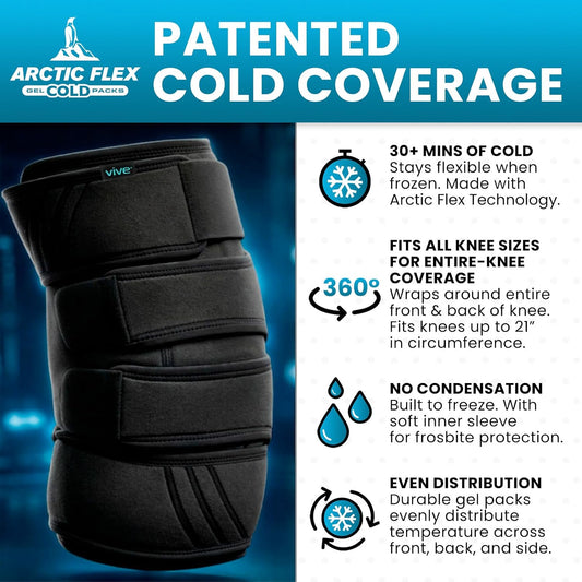 Vive Knee Ice Pack Wrap - Cold/Hot Gel Compression Brace for Pain Relief | Strap for Arthritis Pain, Tendonitis, ACL, Athletic Injury, Osteoarthritis, Women, Men, Running, Meniscus, Patella, Surgery
