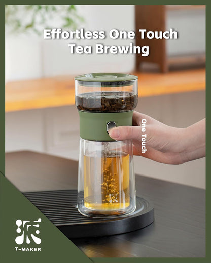 ZENS Glass Infuser Teapot, One Touch Tea Maker for Loose Leaf Tea, Walnut