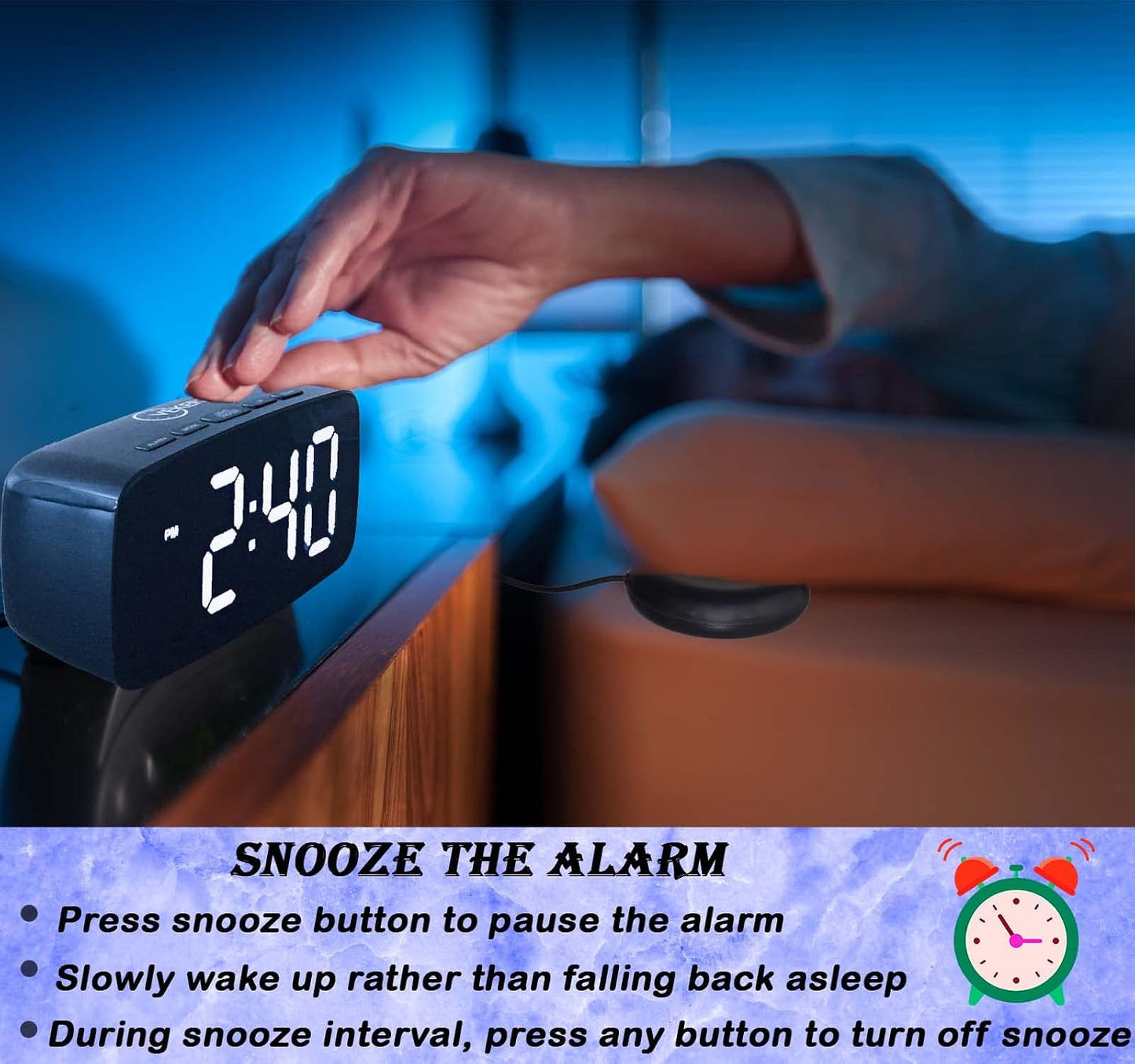 Loud Alarm Clock with Bed Shaker, Vibrating Alarm Clock for Heavy Sleepers, Multifunctional Digital Alarm Clock, Deaf and Hard of Hearing, Full Range Dimmer and Battery Backup (Black, 1)
