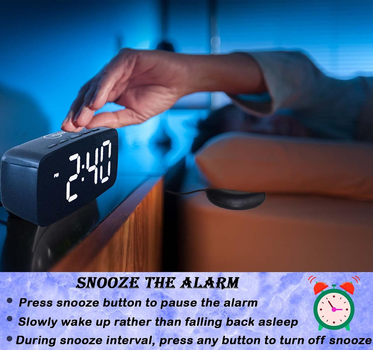 Loud Alarm Clock with Bed Shaker, Vibrating Alarm Clock for Heavy Sleepers, Multifunctional Digital Alarm Clock, Deaf and Hard of Hearing, Full Range Dimmer and Battery Backup (Black, 1)