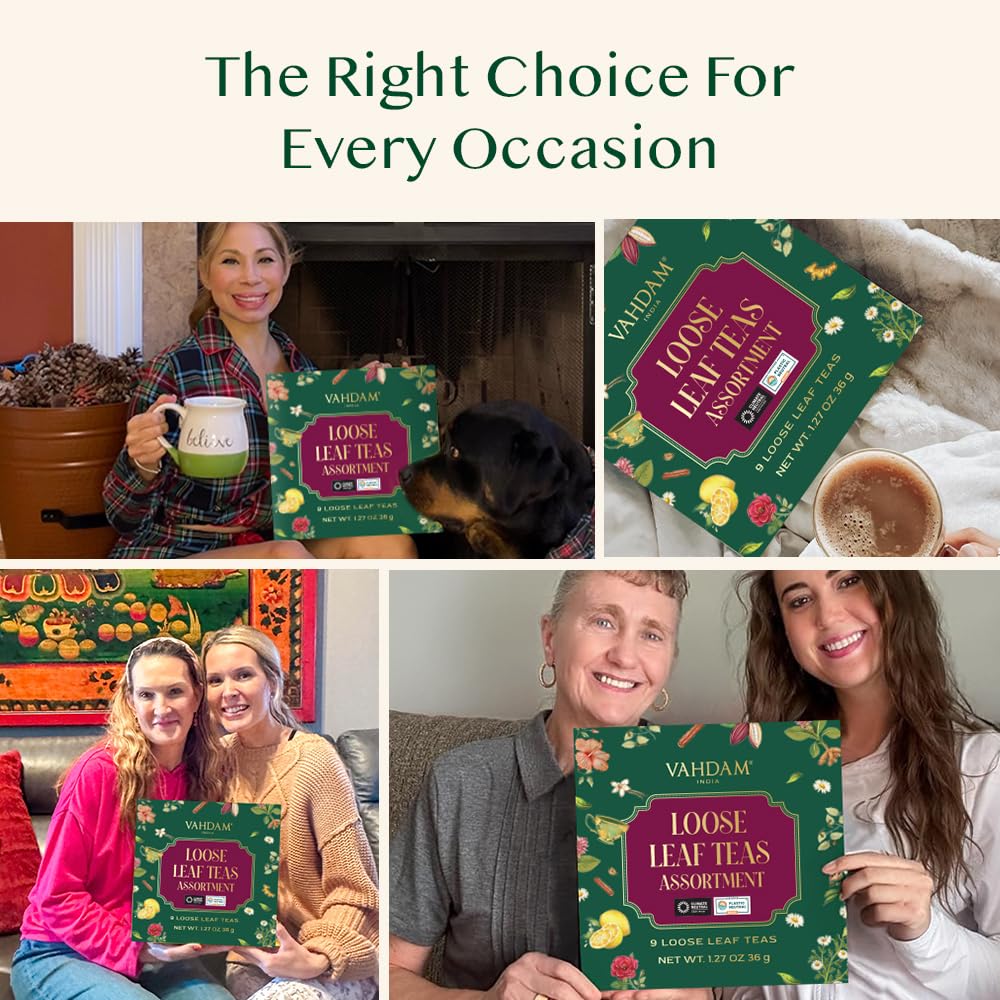 VAHDAM, Assorted Herbal Tea Sampler (18 Tea Bags, 9 Flavors) Caffeine-Free, Non-GMO | Double Infusion, Individually Enveloped Tea Bags | Herbal Tea Assortmen