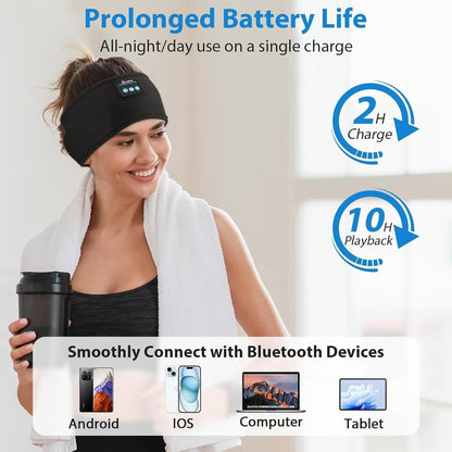 2-Pack Sleeping Headphones, Ultra-Thin Headband Headphones for Side Sleepers, Adjustable Bluetooth Headband for Yoga, Running, Workout & Travel