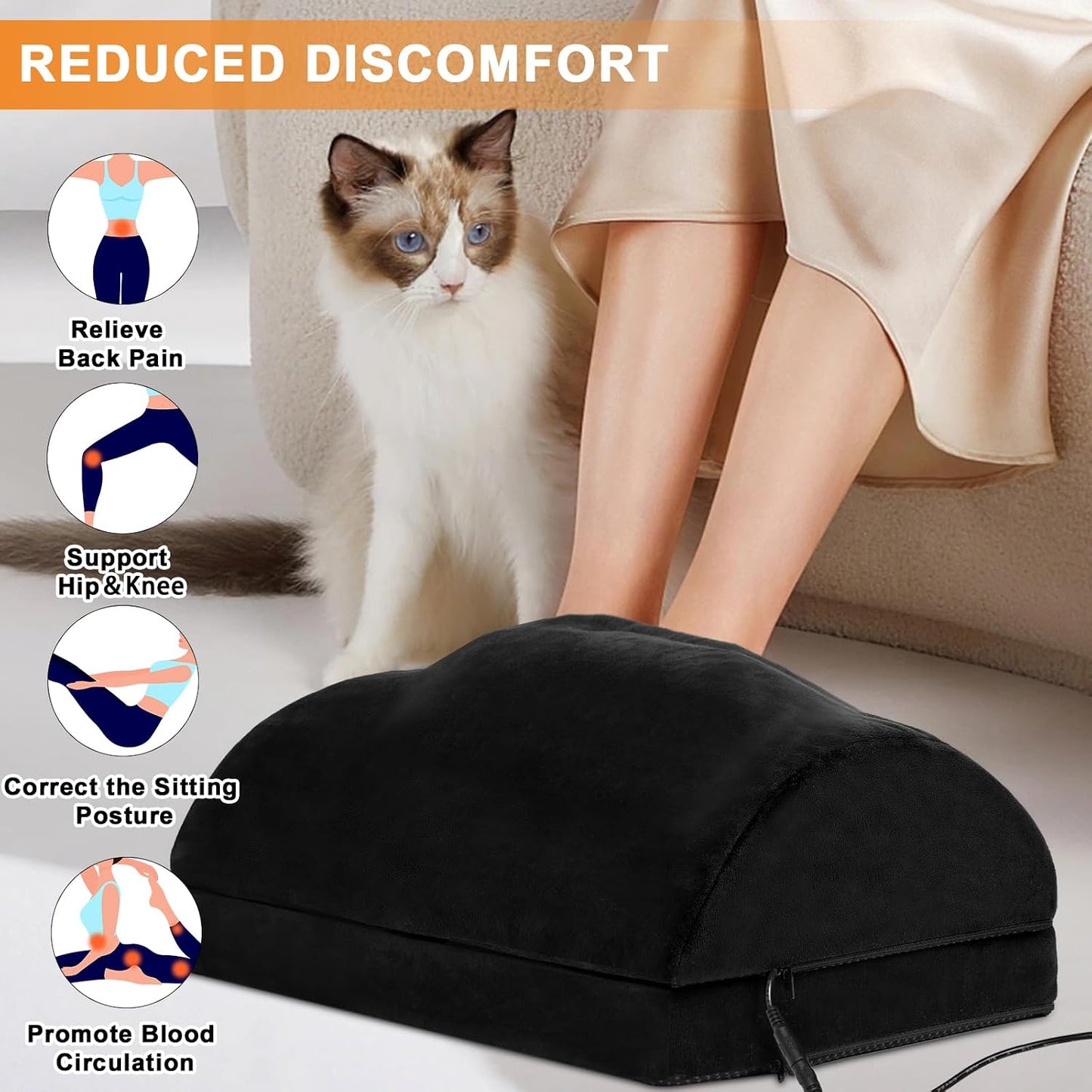 HAMOPY Heated Foot Rest for Under Desk with Pad Pocket, 3 Levels Temp Adjustable Controller & Washable Heated Footrest, Warm Foot Pocket for Office, Gaming, Ergonomic Design for Back Pain Relief